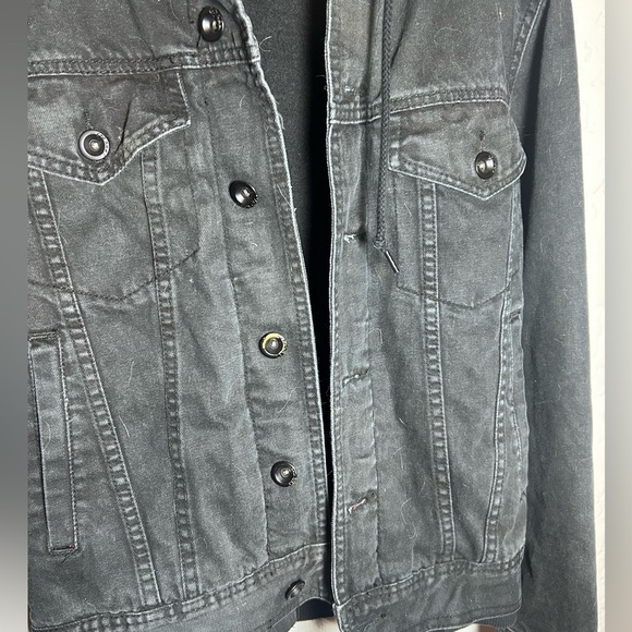Fox Riders Denim Jean Mx Motorcycle Biker Black Hood Trucker Jacket Size Small - Picture 4 of 14